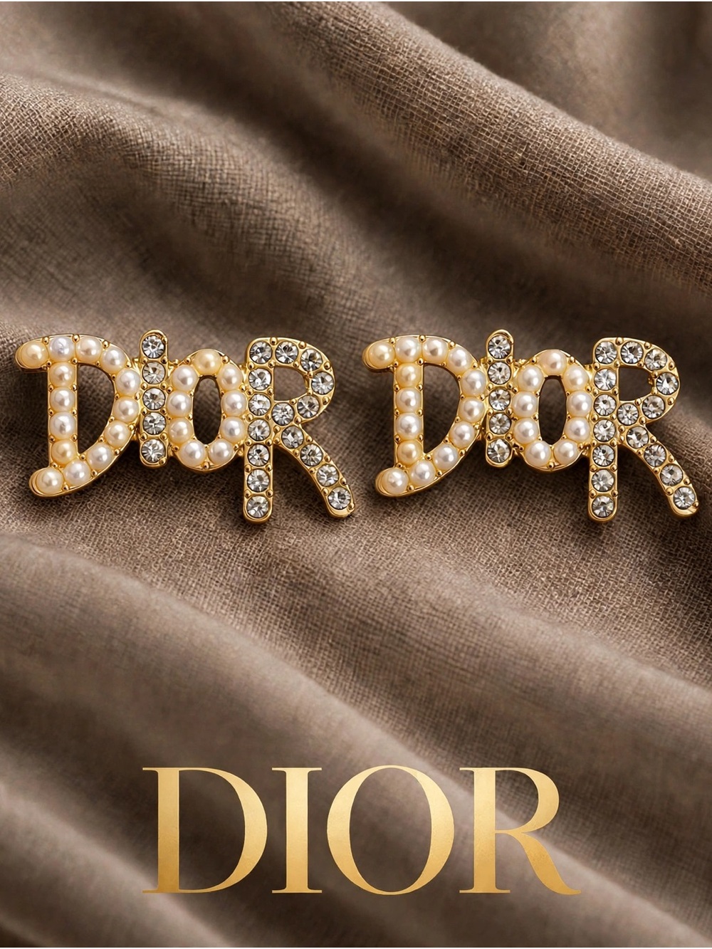 ❤️ Gold-Tone Letter Pearl & Crystal Statement Earrings — Runway Inspired D.I.O.R